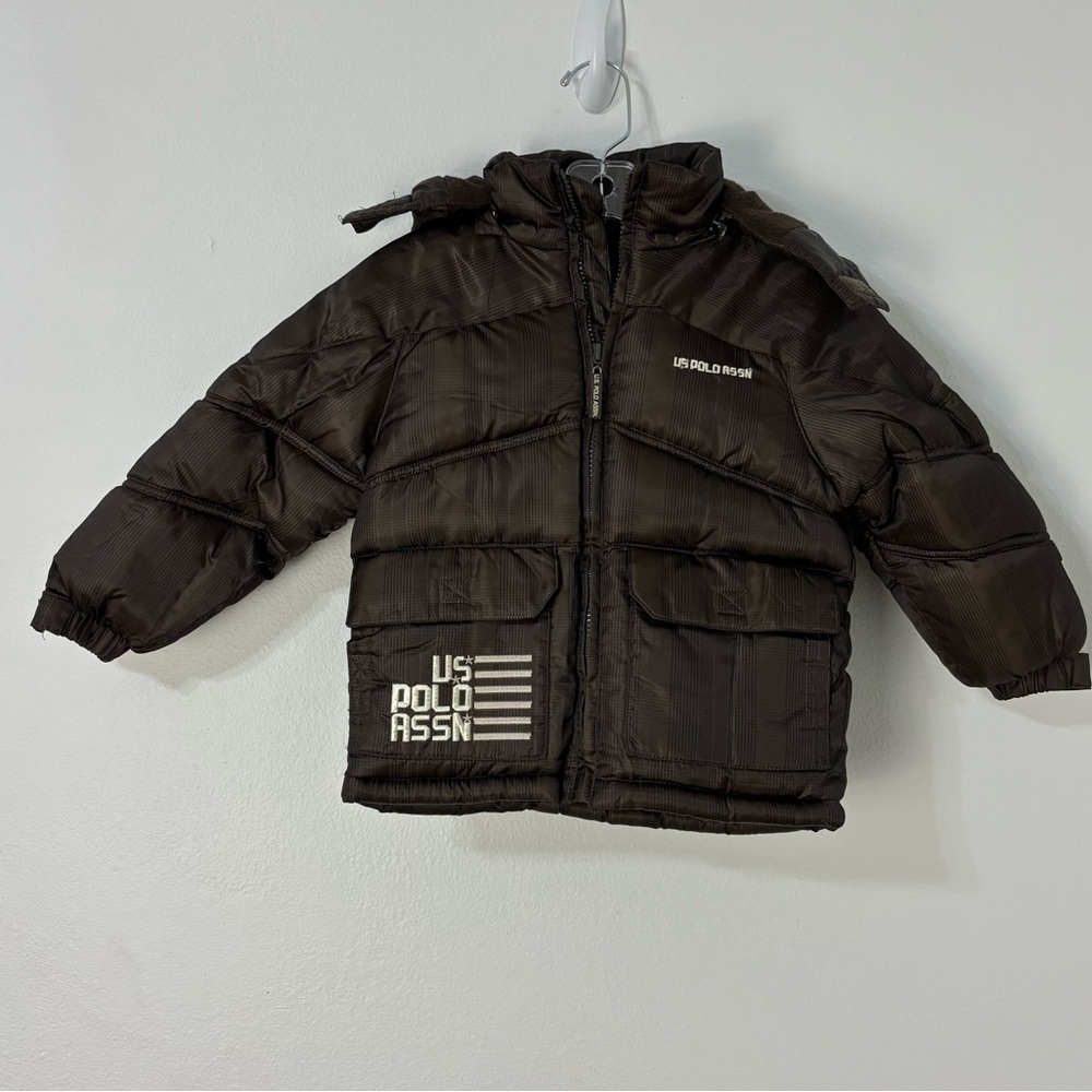 Y2K 90s Childs First Puffer‎ Coat 3T Brown Plaid Quilted Spell Out Jacket Snow